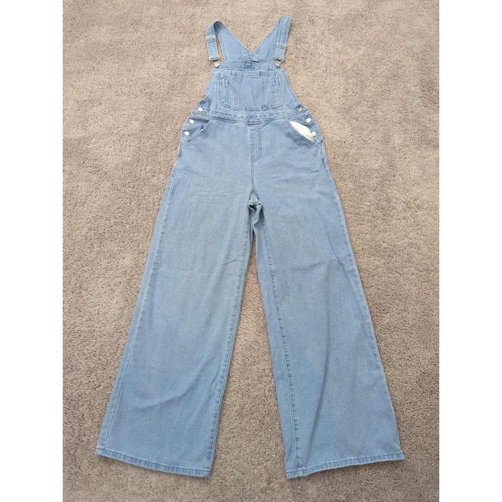 Fashion Nova Overall Jeans Womens 9 Blue‎ Wide Leg Adjustable Strap 100% Cotton